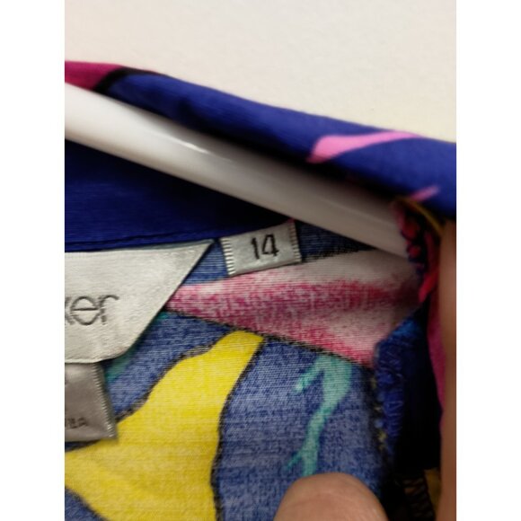 VTG 80s Paula Saker Dress Womens Size 14 Floral Colorful Tropical Midi - Picture 6 of 10